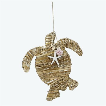 YOUNGS Straw Weaved Sea Turtle Decor with Shells Accent 61674